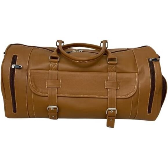 Genuine Leather Duffel Bag Weekender Bag with Shoe Compartment Travel Bag